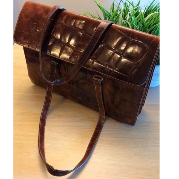 Furla Leather Moc Croc Briefcase / Laptop Case - Picture 2 of 12